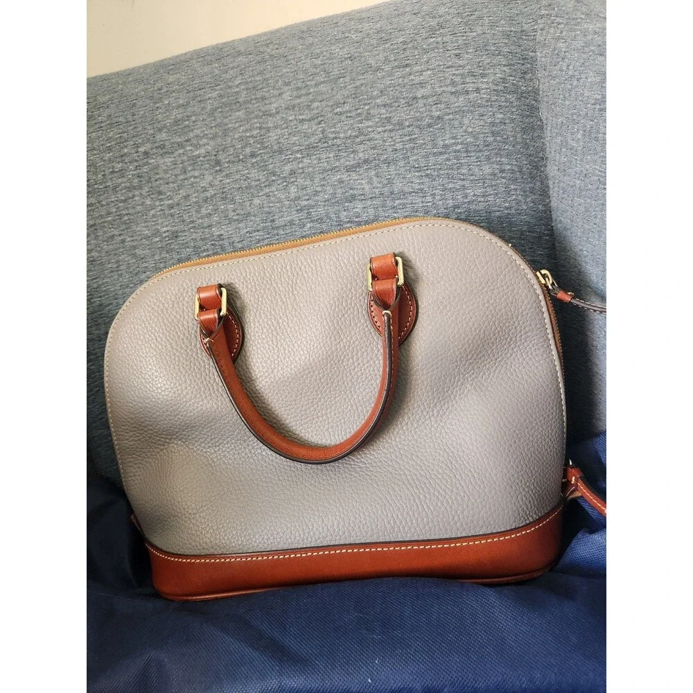 Dooney & Bourke Large Gray Pebbled Leather Domed Satchel Bag